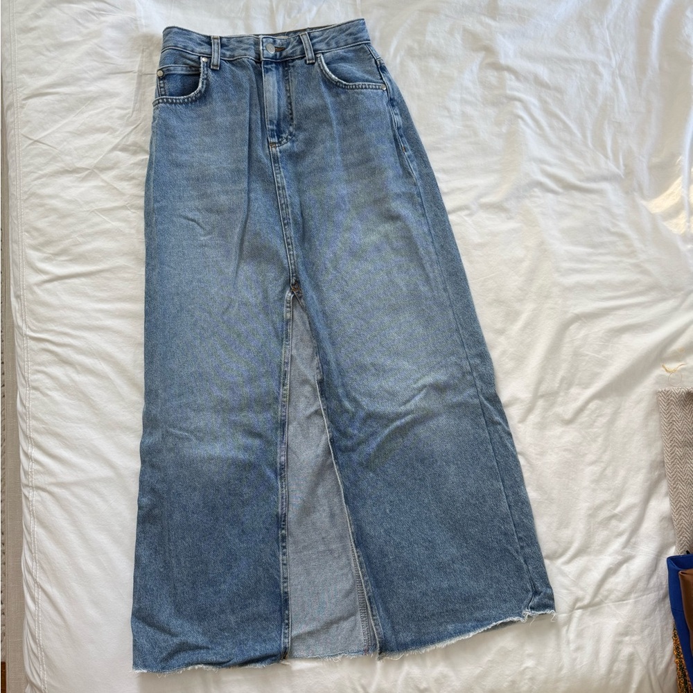 Anthropologie Blue Denim Midi Skirt